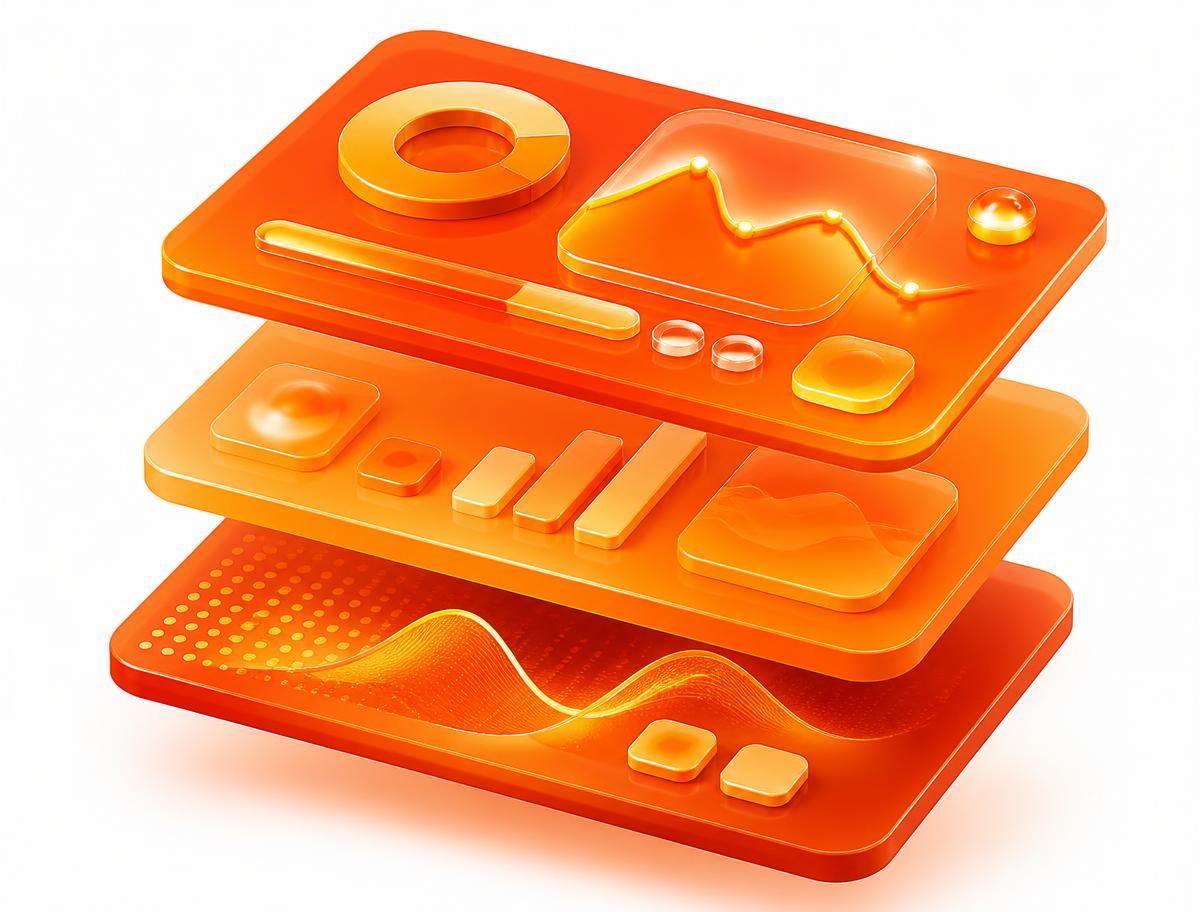 Abstract illustration of layered digital product interfaces